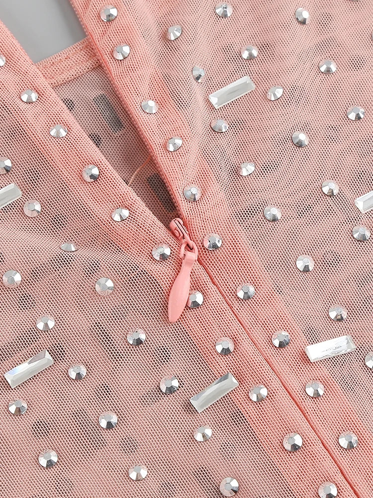 Vestido Longo Segunda Pele Com Strass Nude