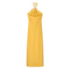 Vestido Longo Em Cetim Com Amarração No Pescoço Amarelo