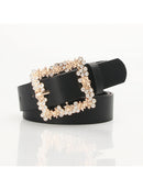 Cinto Couro Eco Fivela Quadrada Cristal Strass