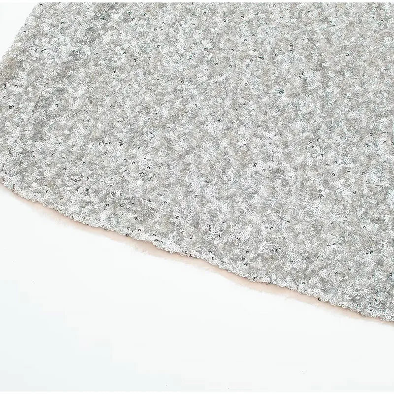 Vestido Midi De Paetês Alça Fina Prata