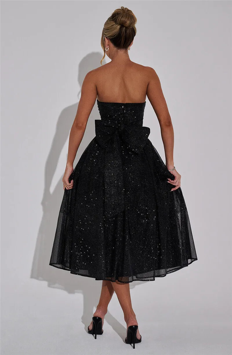 Vestido Midi Rodado Tomara Que Caia Em Lurex Brilhoso Bege