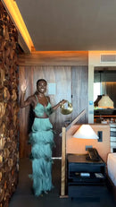 Conjunto 2 Peças Todo Em Franjas Top + Calça Verde