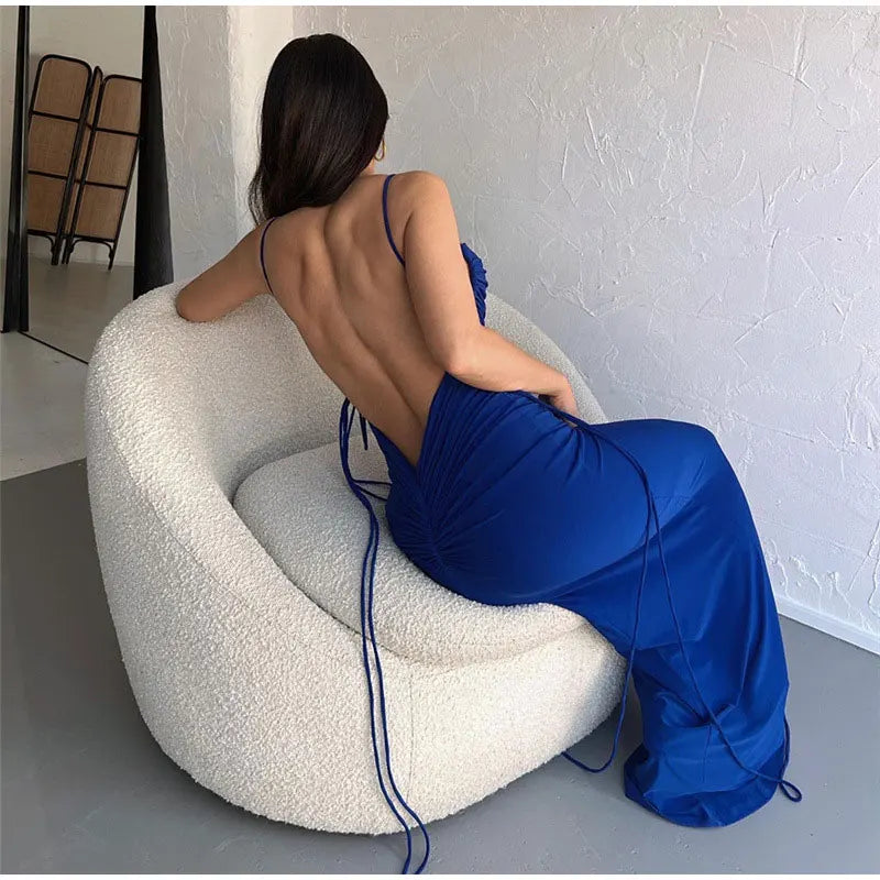 Vestido Longo Cauda Drapeada Alça Fina Branco