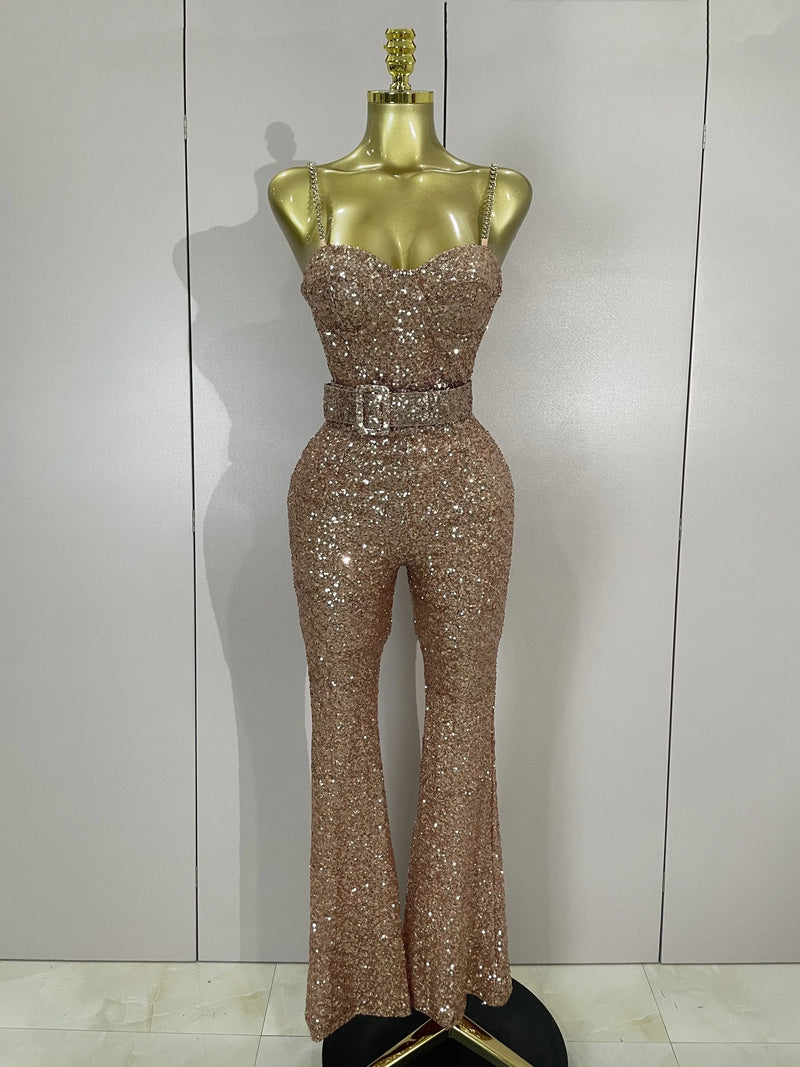 Macacão Bordado De Paetês Dourado