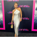 Vestido Midi De Franjas Gola Halter Dourado