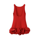 Vestido Curto Sem Manga Com Babados Em Cetim Preto