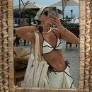 Conjunto 3 Peças Biquíni e Saia Lycra Branco