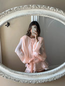 Vestido Curto Todo em Cetim Manga Longa Preto