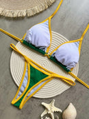 Conjunto De Biquíni 2 Peças Cortininha Fio Dental Estampa Brasil