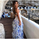 Vestido Longo Com Babados Alça Fina Floral