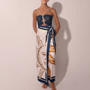 Conjunto 2 Peças Biquíni e Saia Estampa Solar Azul Marinho