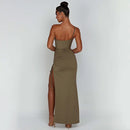 Vestido Longo Um Ombro Só Com Fenda Drapeado