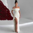 Vestido Ombro A Ombro Com Fenda Branco