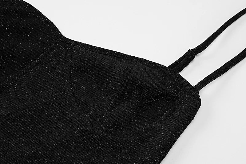 Vestido Longo Em Lurex Brilhoso Com Fenda Preto