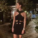 Vestido Curto Com Recortes Assimétricos Gola Halter Branco