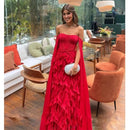 Vestido Longo de Festa Tomara que Caia Com Babados Vermelho