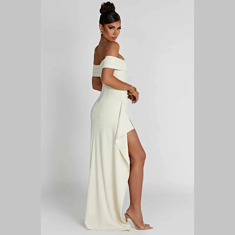 Vestido Ombro A Ombro Com Fenda Branco