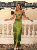 Conjunto 2 Peças Top e Saia de Franjas Verde