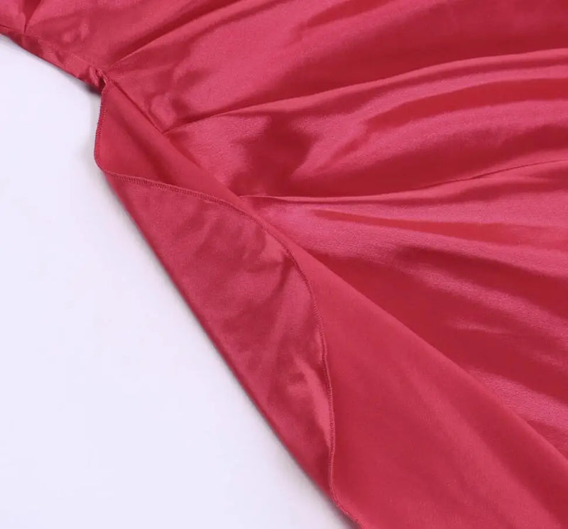 Vestido Longo De Cetim Um Ombro Só Com Fenda Vermelho