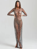 Vestido Longo Segunda Pele Com Strass Nude