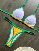 Conjunto De Biquíni 2 Peças Cortininha Fio Dental Estampa Brasil
