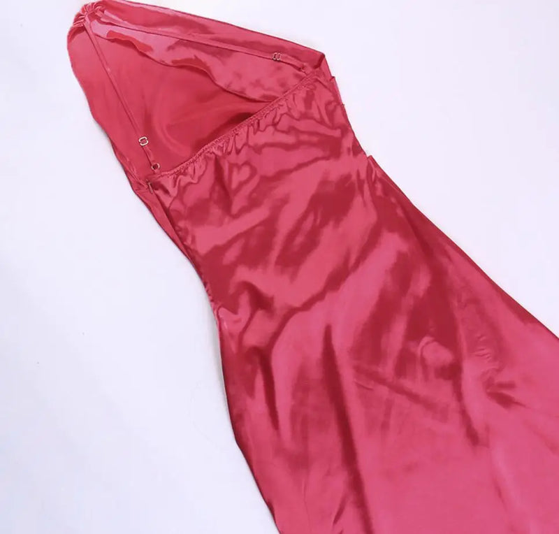 Vestido Longo De Cetim Um Ombro Só Com Fenda Vermelho