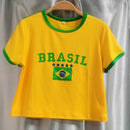 Conjunto Feminino 2 Peças Blusa Short Com Estampa Do Brasil