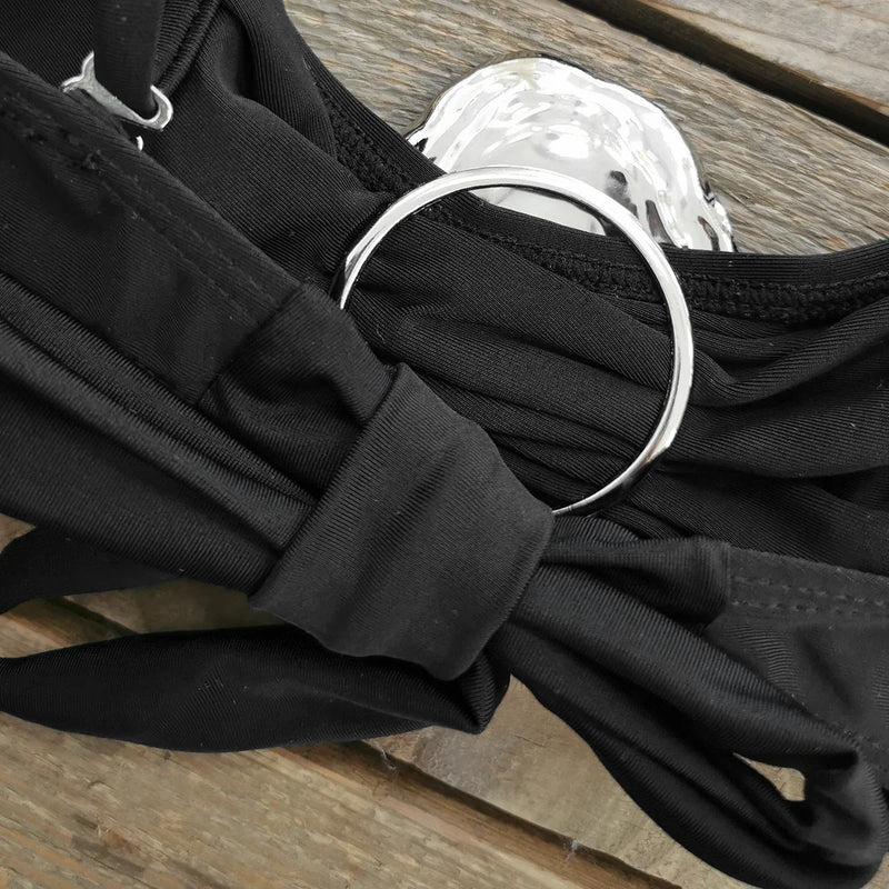 Conjunto 3 Peças Biquíni e Saia Com Fivela Preto