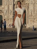 Vestido Longo Ombro a Ombro Com Recortes Assimétricos Branco