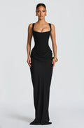 Vestido Longo Estilo Corset Com Alças Finas Marrom