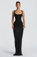 Vestido Longo Estilo Corset Com Alças Finas Marrom