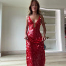 Vestido Longo Todo em Lantejoulas Vermelho