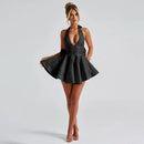 Vestido Curto Rodado Decote V Com Laço Amarelo