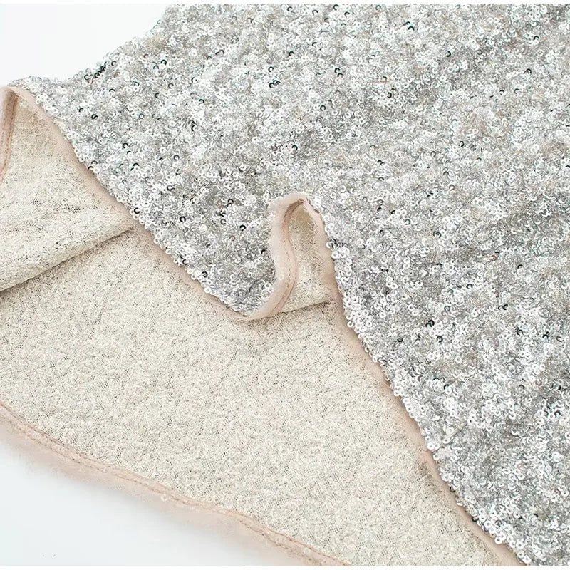 Vestido Midi De Paetês Alça Fina Prata