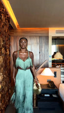 Conjunto 2 Peças Todo Em Franjas Top + Calça Verde