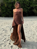 Vestido Longo Tomara Que Caia Assimétrico Sobreposto Branco