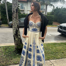 Conjunto 2 Peças Maiô e Saia Estampa Étnica Azul Claro