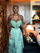 Conjunto 2 Peças Todo Em Franjas Top + Calça Verde