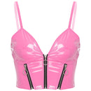 Top Cropped De Couro Eco Envernizado Com Alças Finas Preto