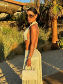 Vestido Longo De Franjas Com Recortes Assimétricos Off White