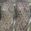 Vestido Longo Com Fenda Cravejado em Pedraria e Paetês