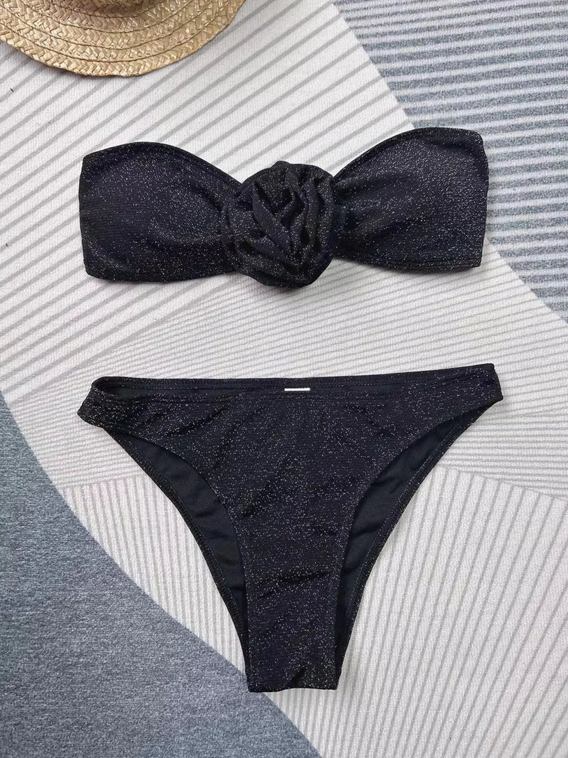 Conjunto De Biquíni + Saída de Praia Flores 3D Glitter