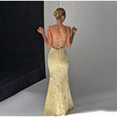 Vestido Longo Estilo Sereia Com Bordado Floral Amarelo