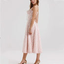 Vestido Midi Alça Fina Decote Coração Estampa Floral