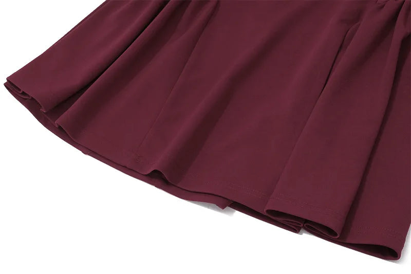 Vestido Curto Rodado Decote Ombro a Ombro Vinho
