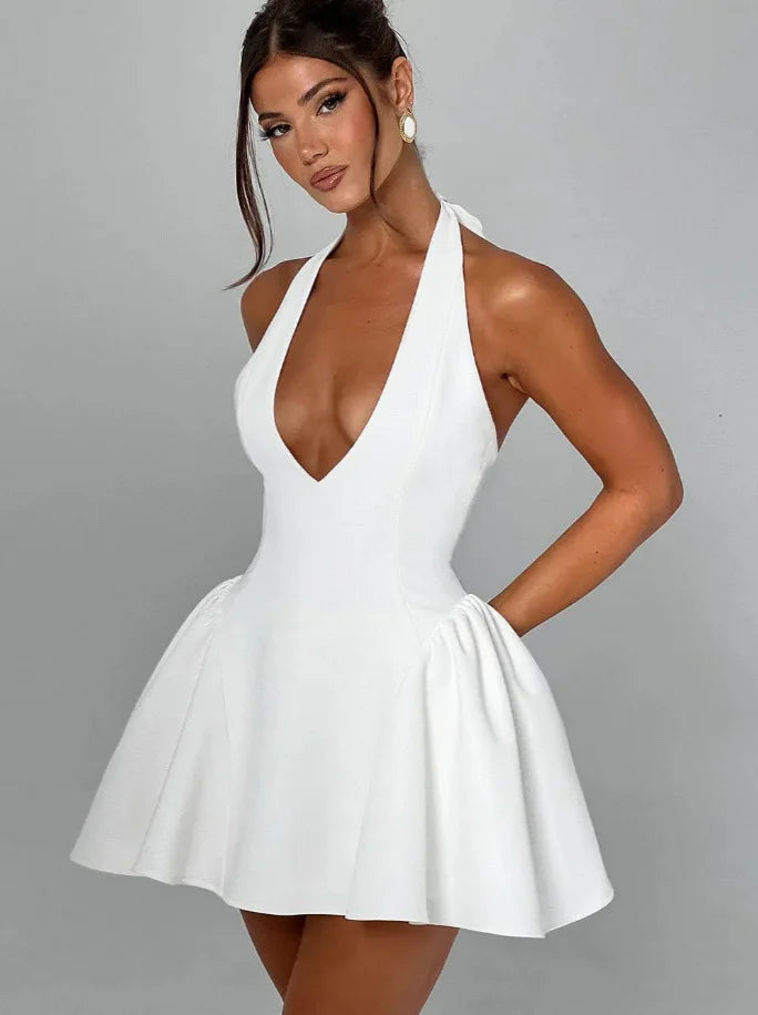Vestido Curto Estruturado Decote V Branco