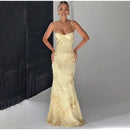 Vestido Longo Estilo Sereia Com Bordado Floral Amarelo