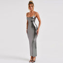 Vestido Midi Alça Fina Cintilante Branco