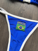 Conjunto De Biquíni 2 Peças Cortininha Fio Dental Estampa Brasil