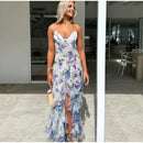 Vestido Longo Com Babados Alça Fina Floral